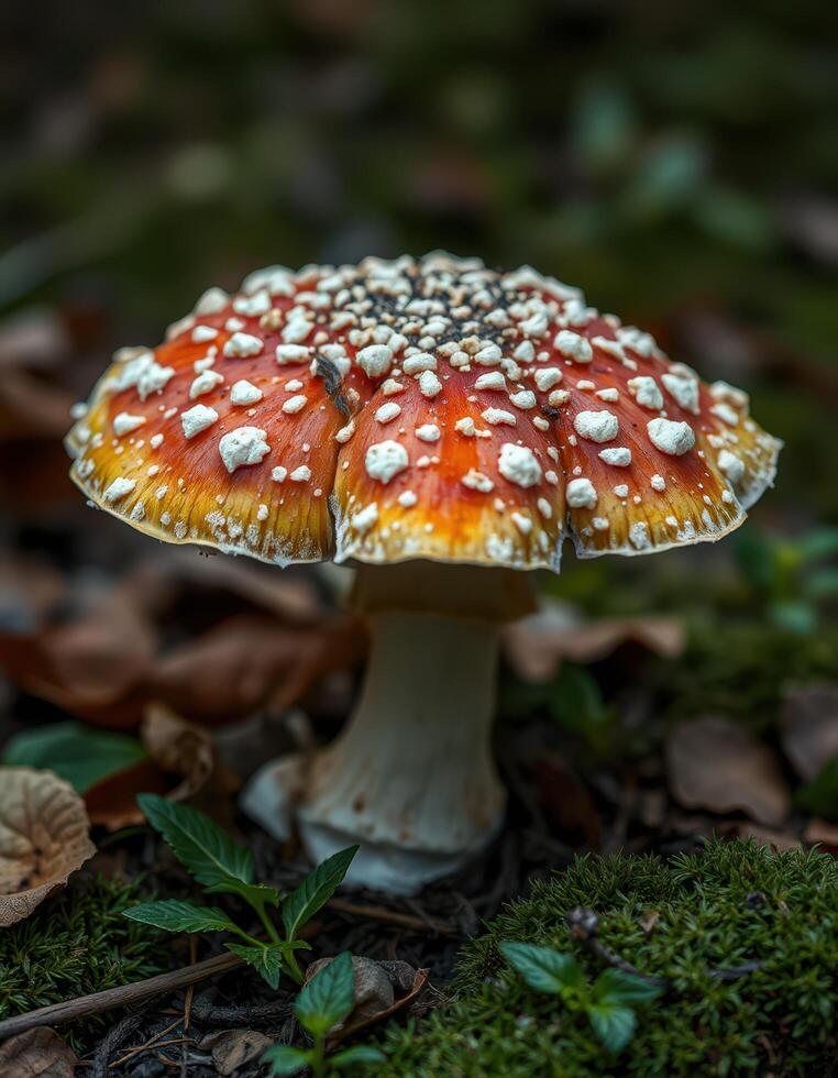 A mushroom with white spots on it photo
