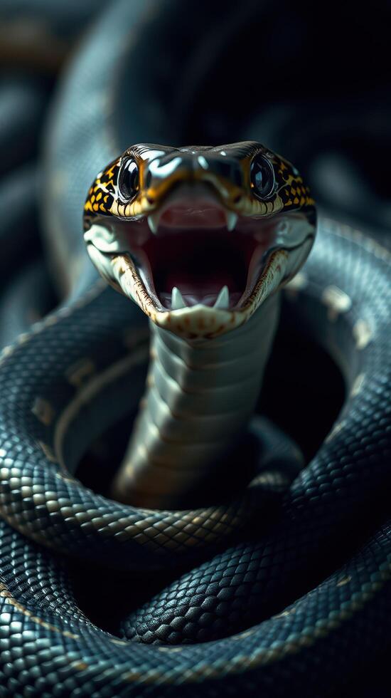 A snake with its mouth open and its mouth open photo