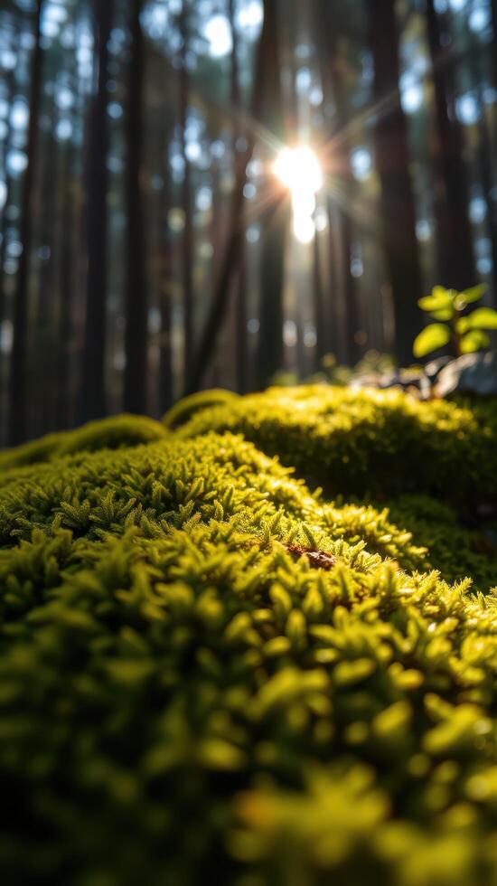 A forest with trees and moss photo