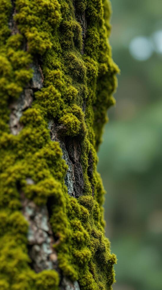 A close up of a moss covered tree trunk photo