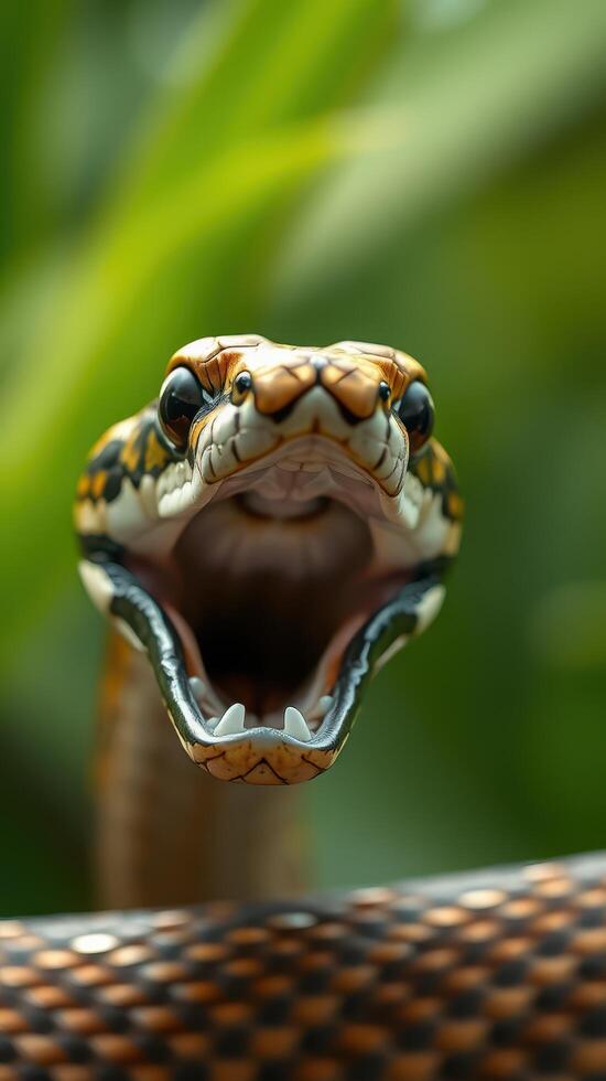 A snake with its mouth open and its mouth open photo