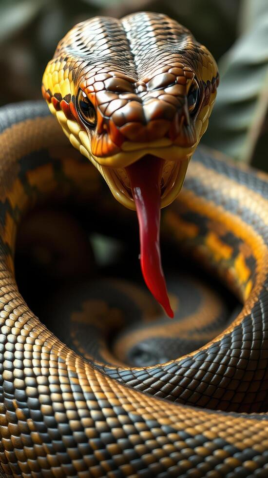 A snake with its mouth open and its tongue sticking out photo