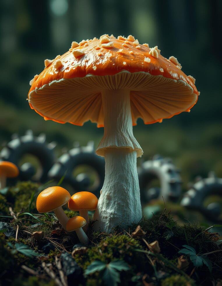 A mushroom with orange and white parts on it photo