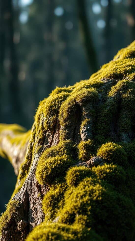A tree trunk covered in moss photo