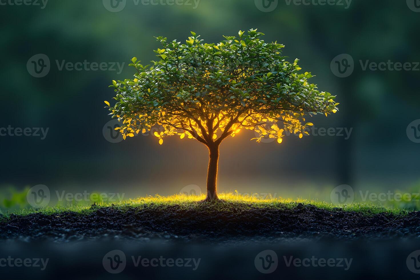 Illuminated Tree at Dawn - Nature Serenity for Poster Design photo