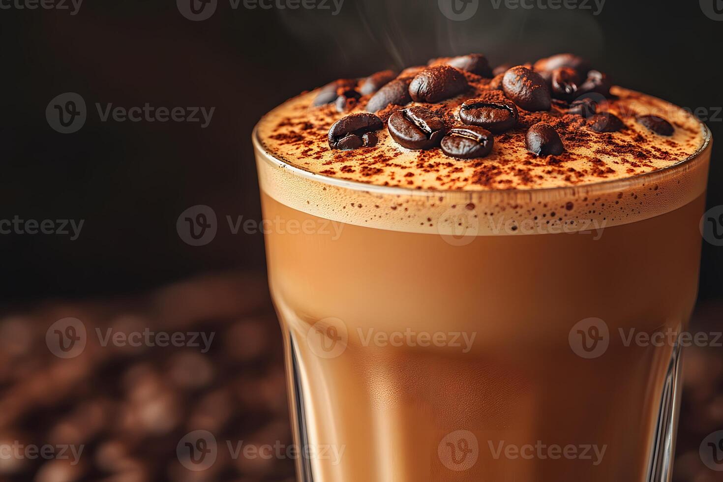Frothy Coffee with Cocoa and Beans - Cozy Beverage Concept for Cafe Marketing photo
