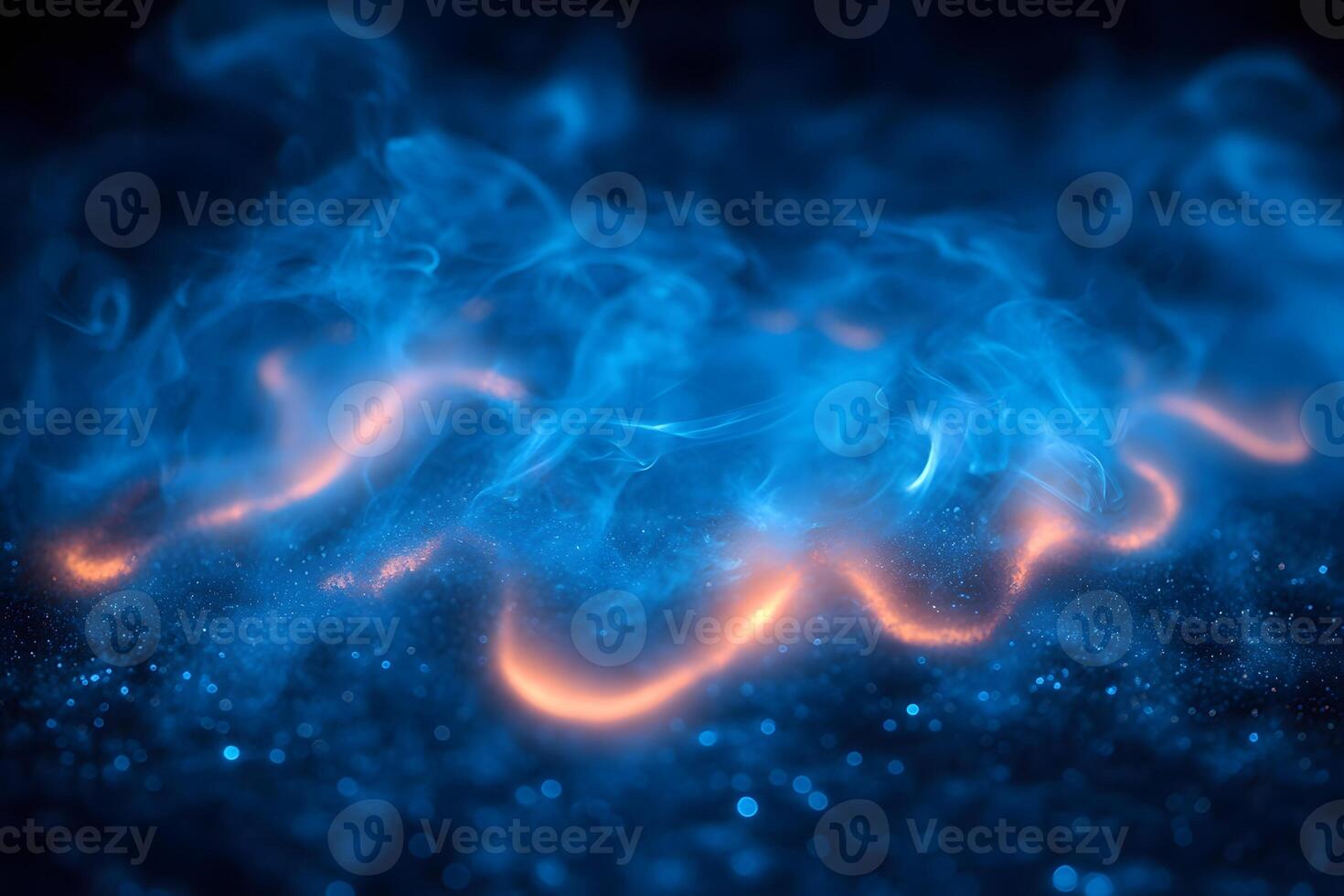 Abstract Blue and Orange Smoke Waves on Glittering Surface for Creative Design photo