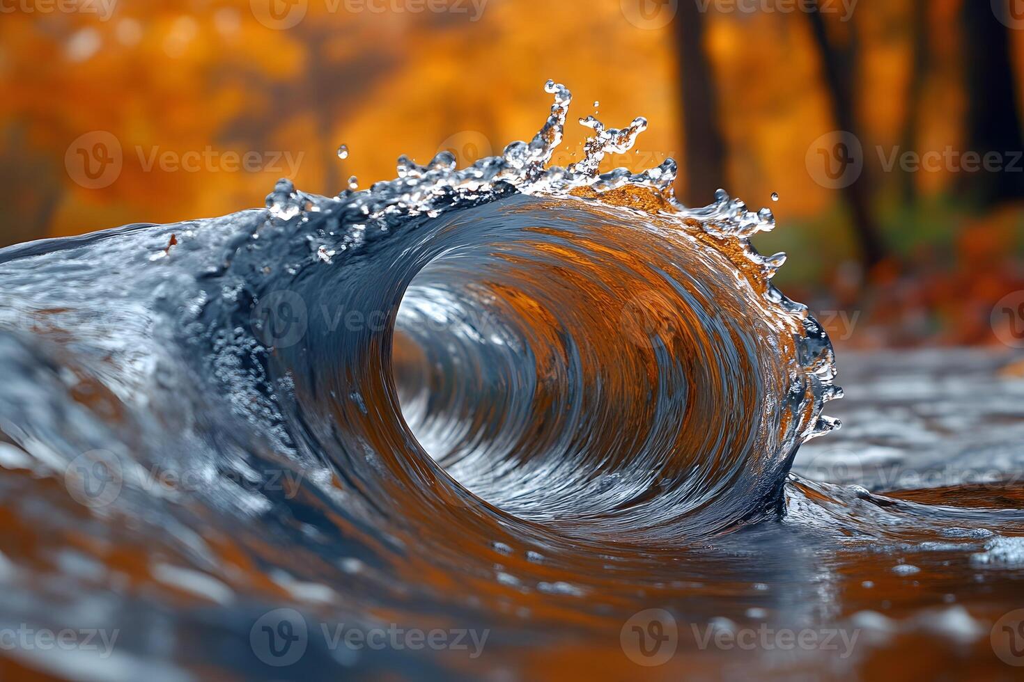Captivating Autumn Wave Dynamic Curl of Water in Fall Landscape photo