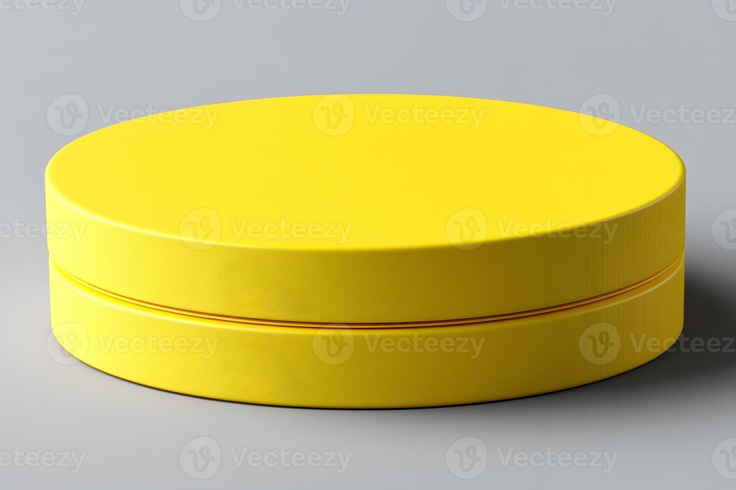 Minimalist Yellow Round Container on Gray Background for Design and Branding photo
