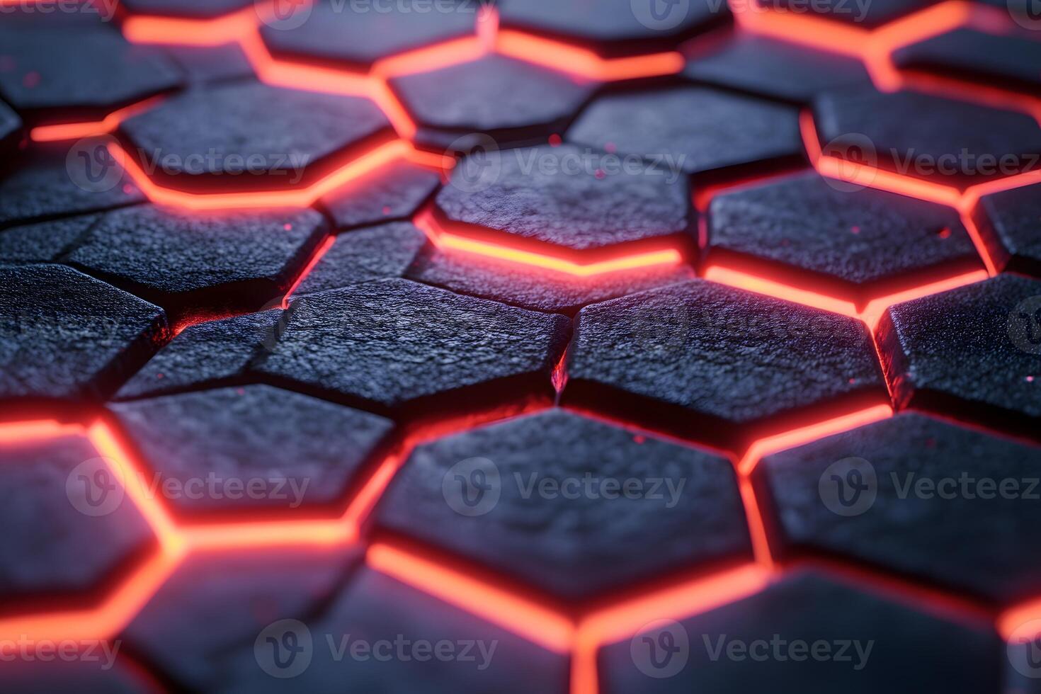 Futuristic Hexagonal Pattern with Glowing Red Highlights for Digital Design photo