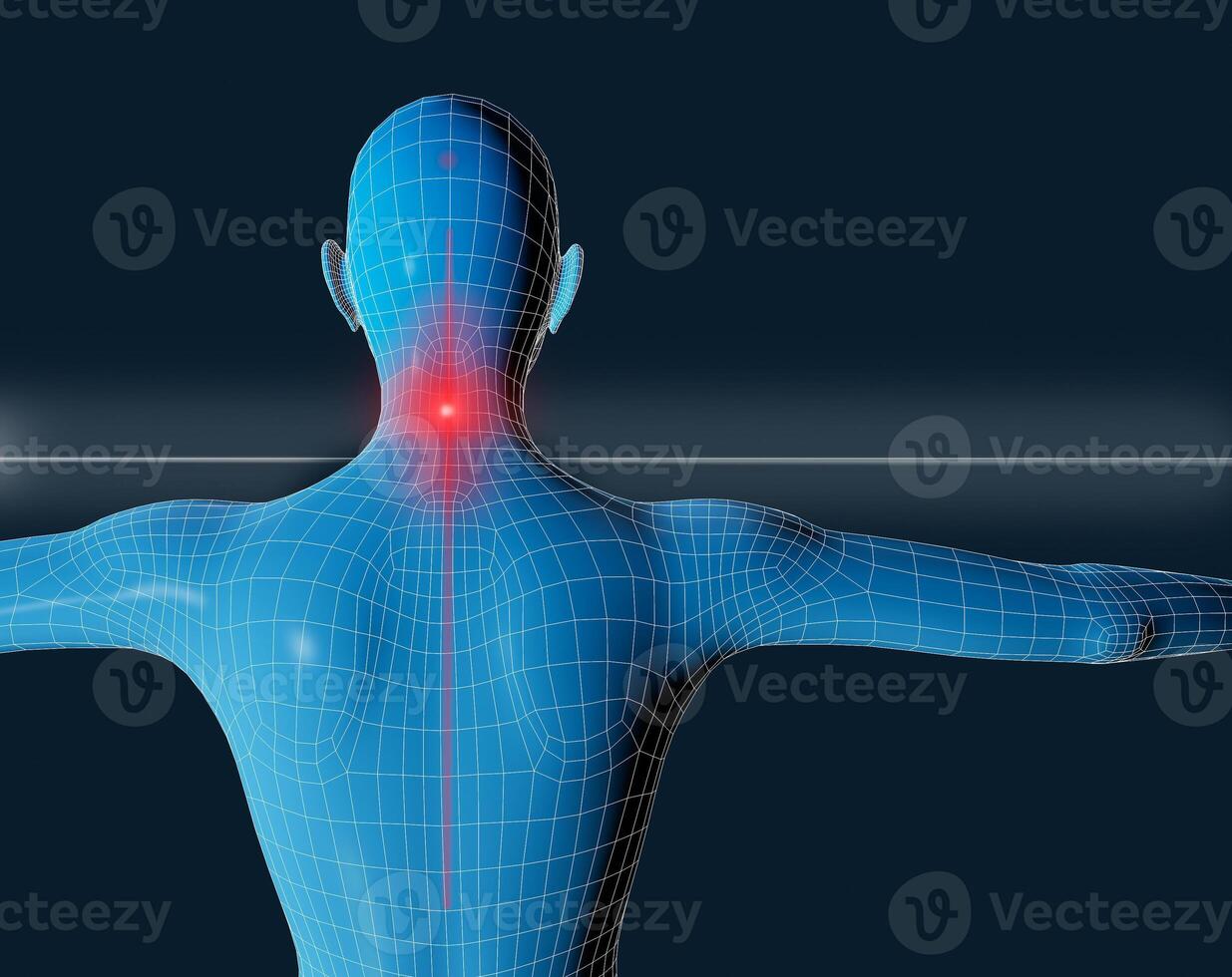 Frontal image of a mesh of a blue man with pain in neck photo