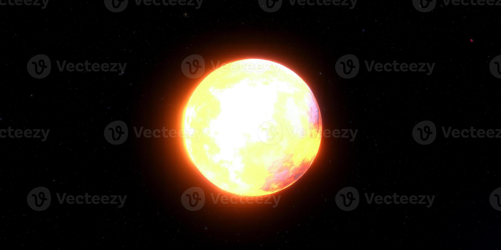 Radiant sun in deep space with glowing atmosphere and starry background photo