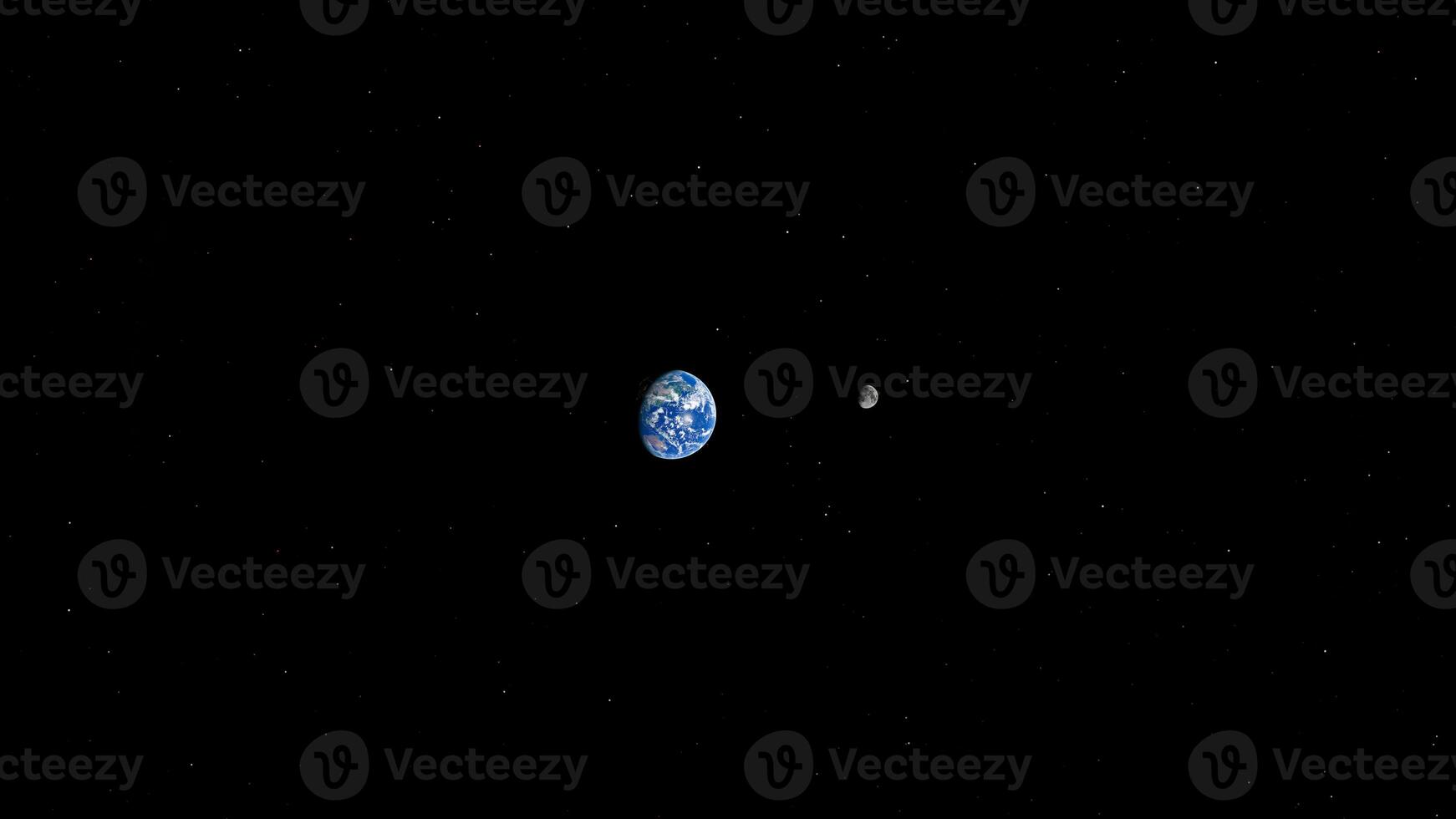 Earth and moon in vast space with starry sky photo