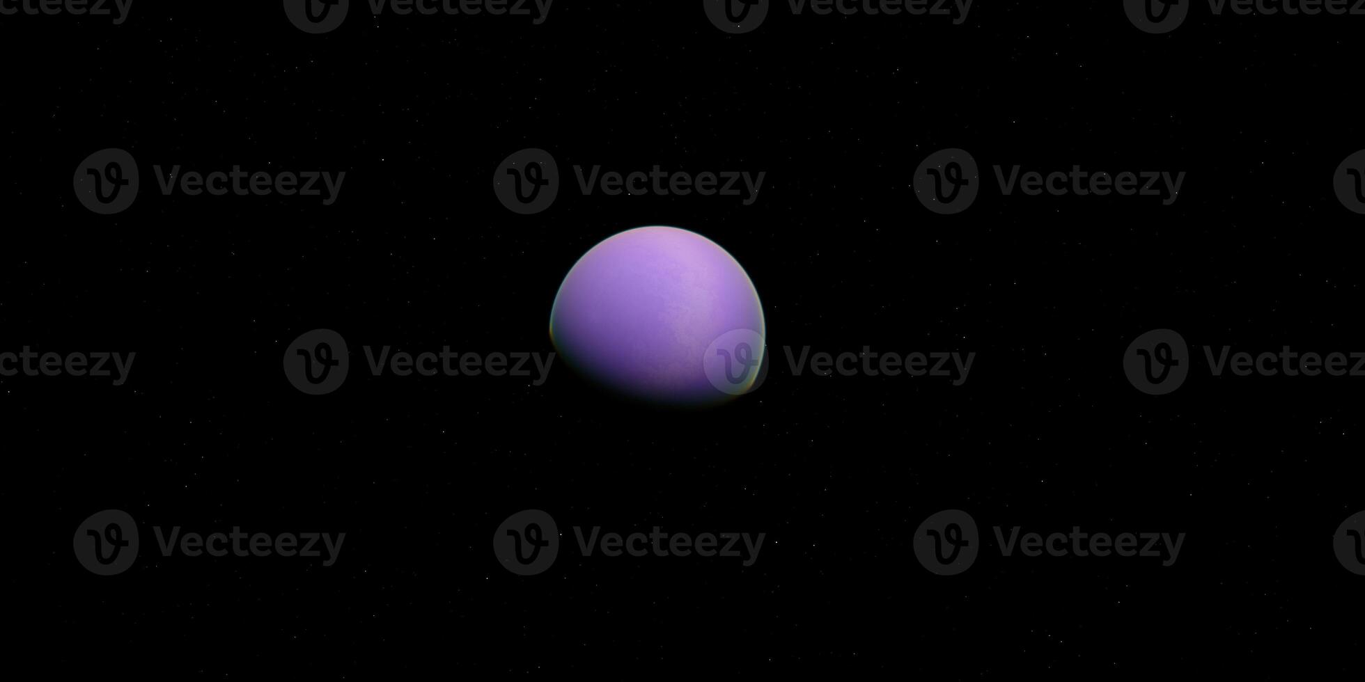Purple planet floating in deep space against a starry black background photo