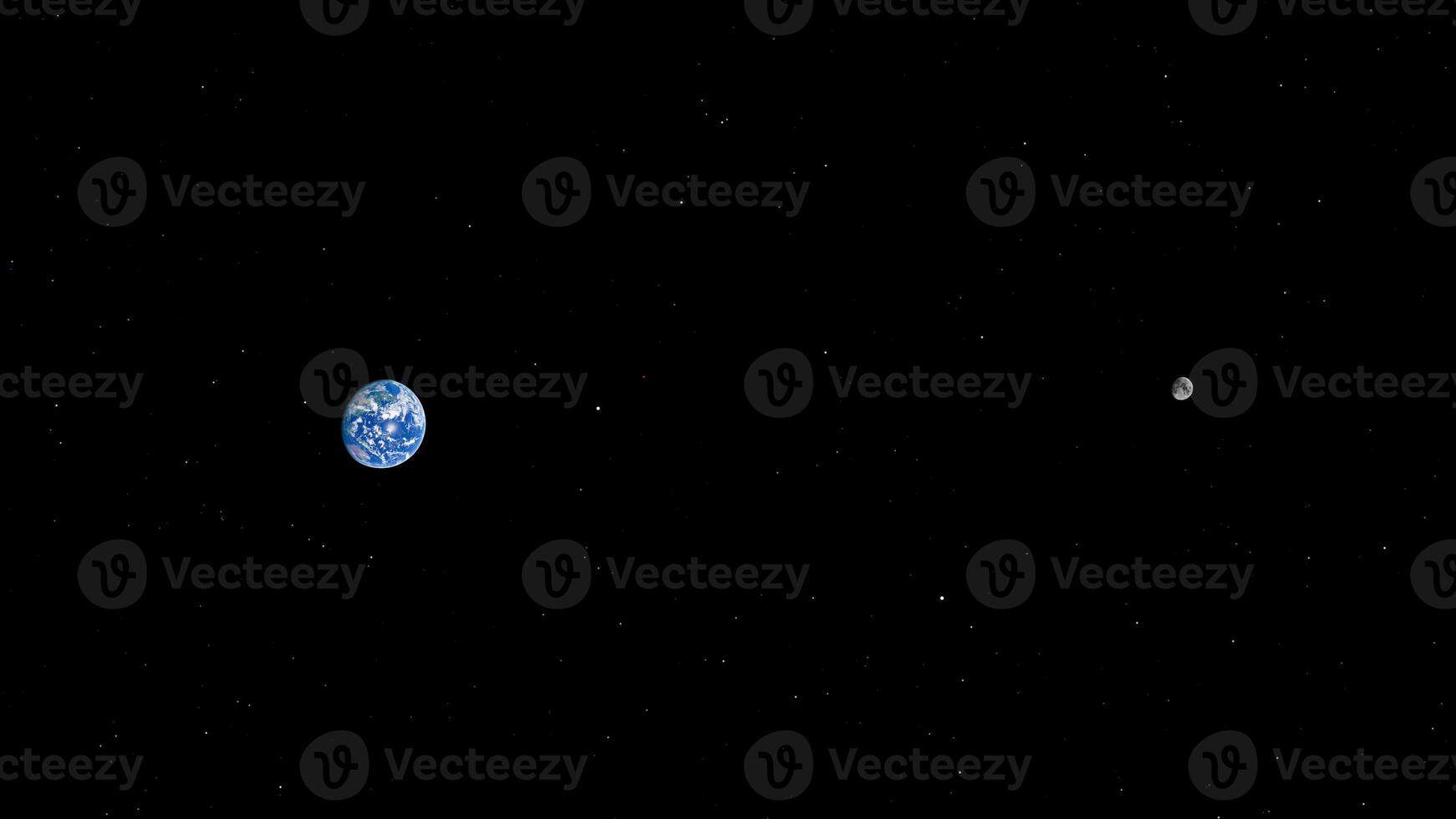Earth and moon in vast space with starry background photo