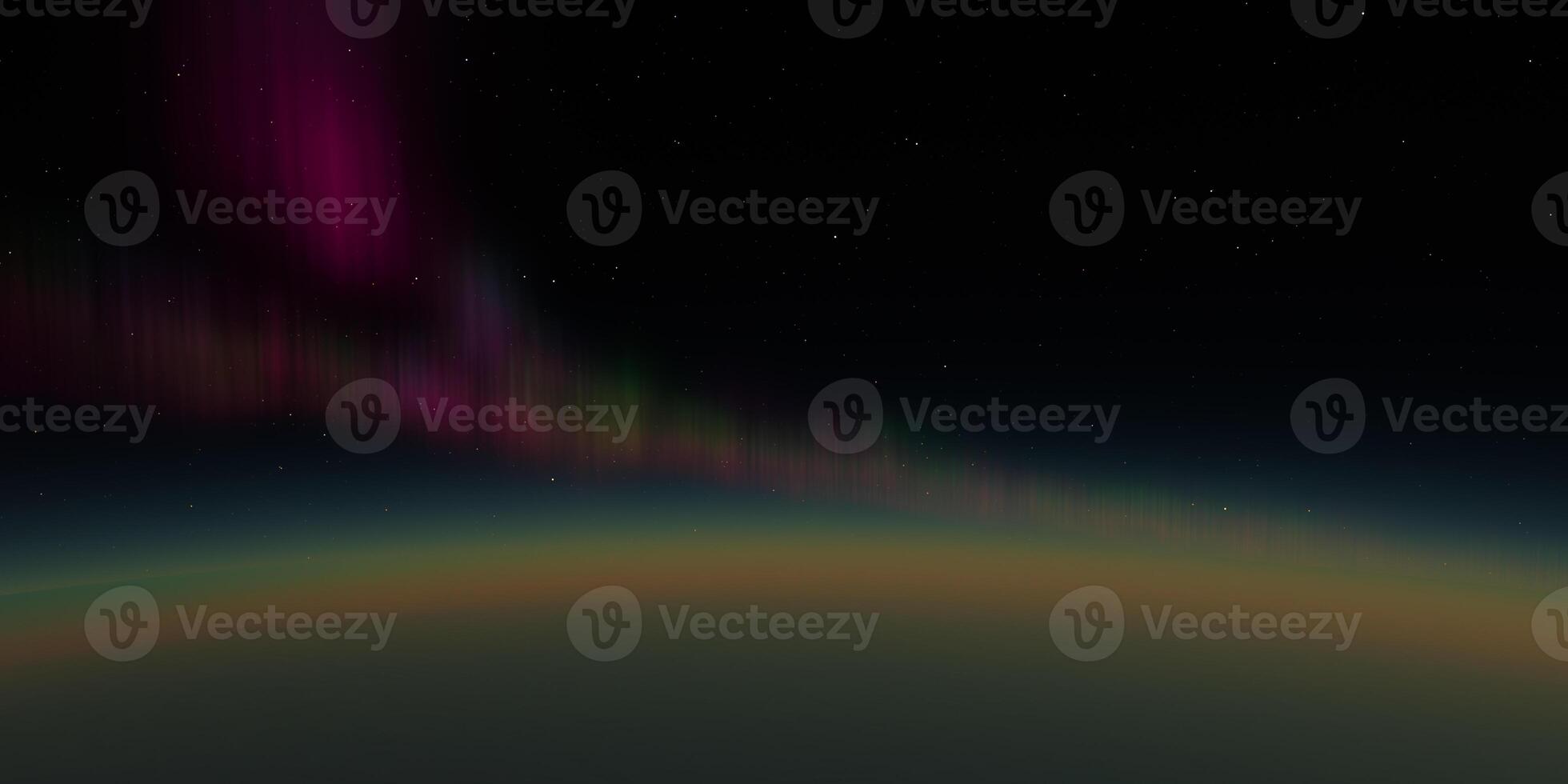 Stunning aurora borealis over earth's horizon with vibrant colors in night sky photo
