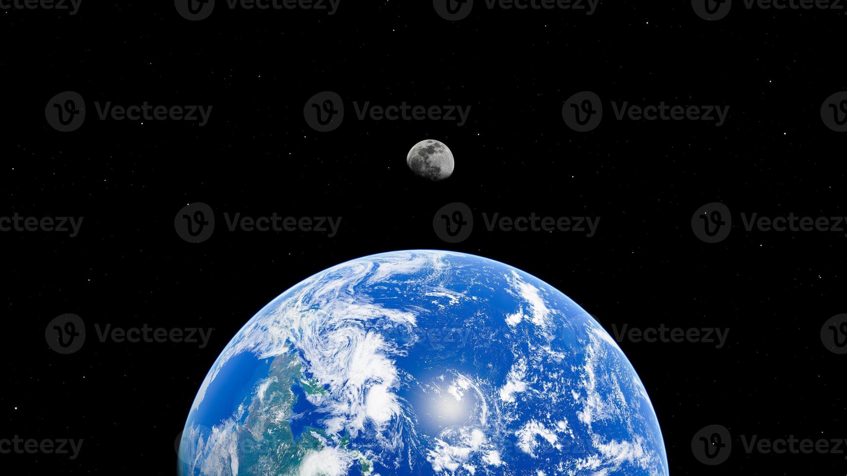Stunning view of earth and moon in space with starry background photo