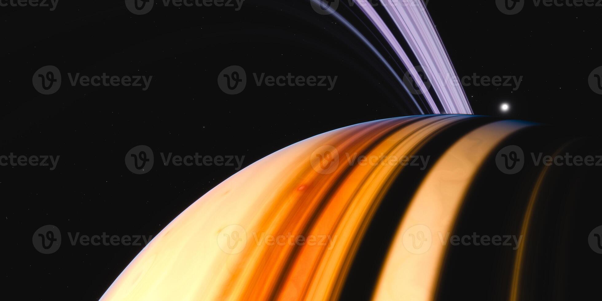 Saturn's rings and planetary shadows in deep space with distant star in view photo