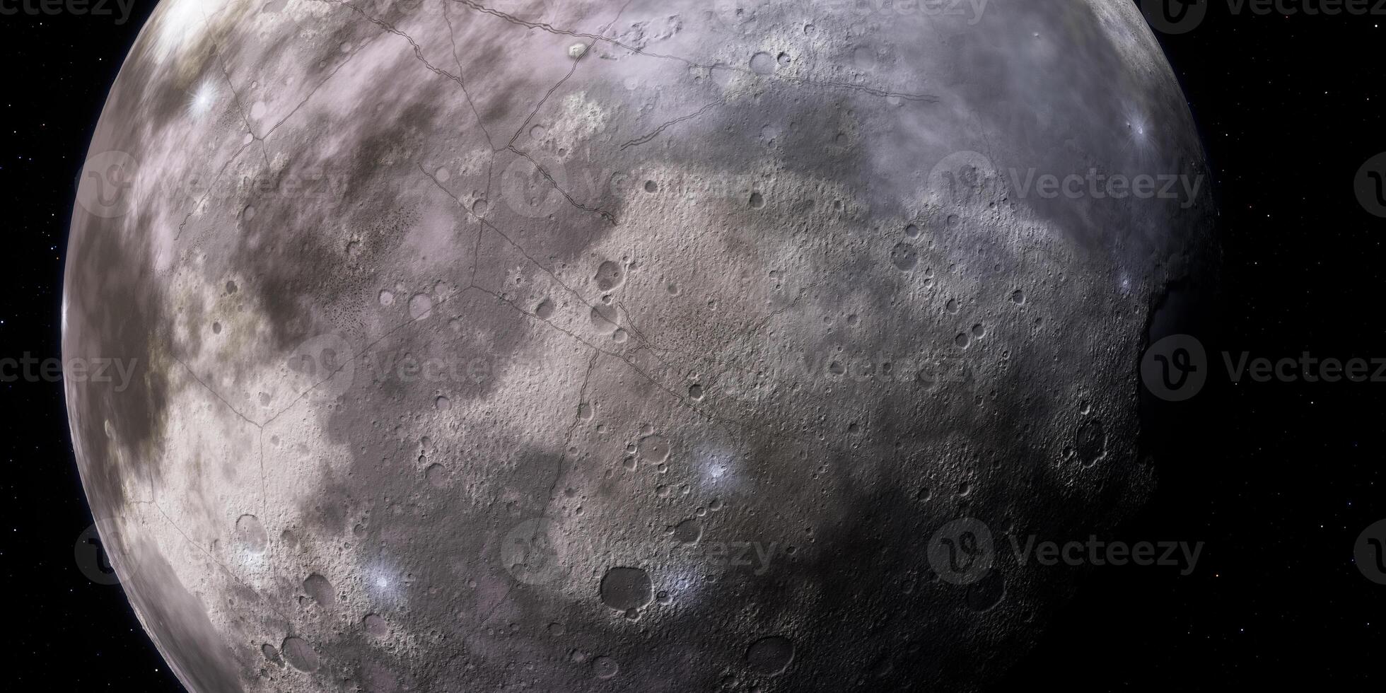 Detailed surface of the moon with craters and shadows in space photo