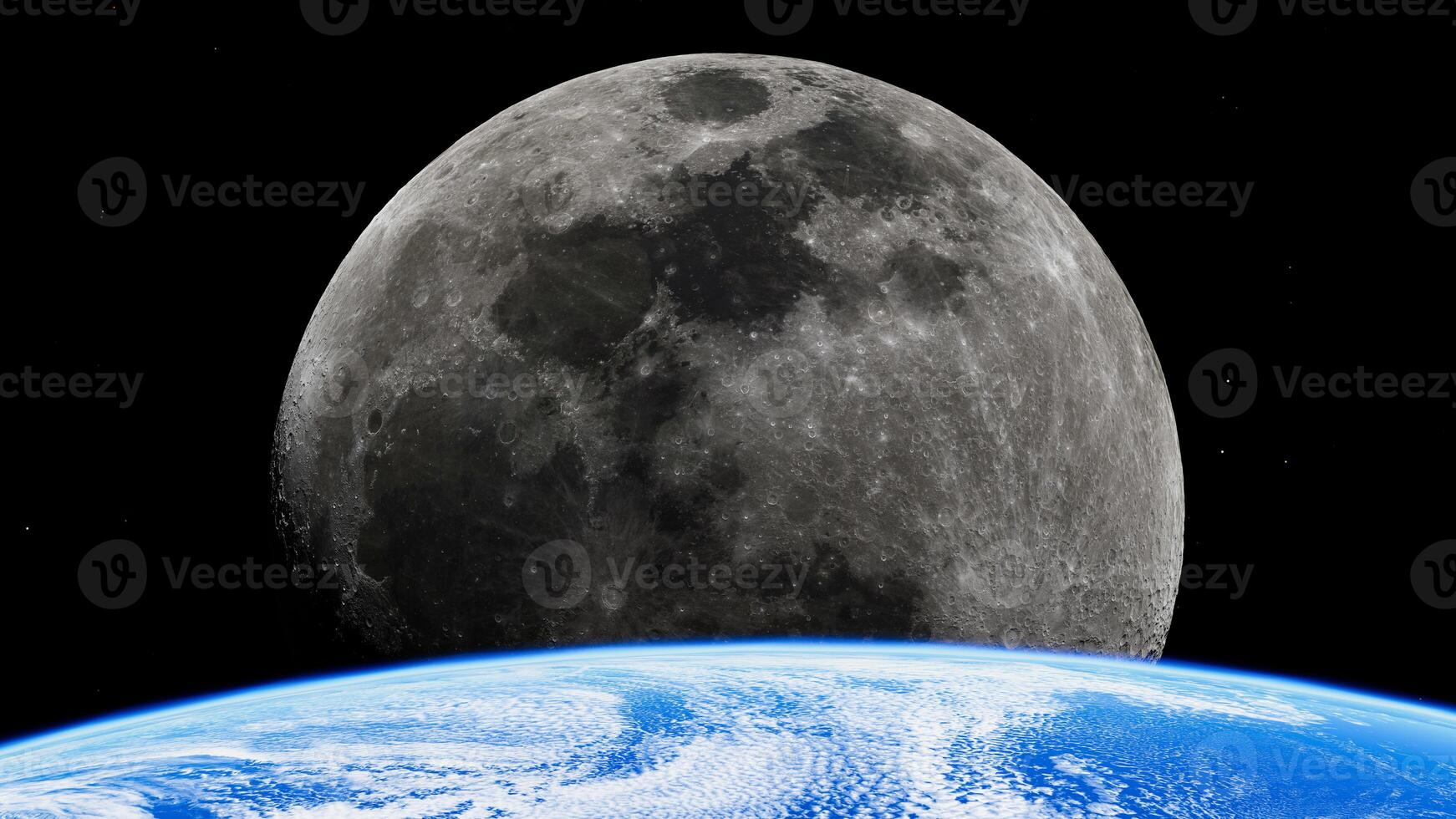 Majestic view of the moon above the earth's atmosphere in space photo