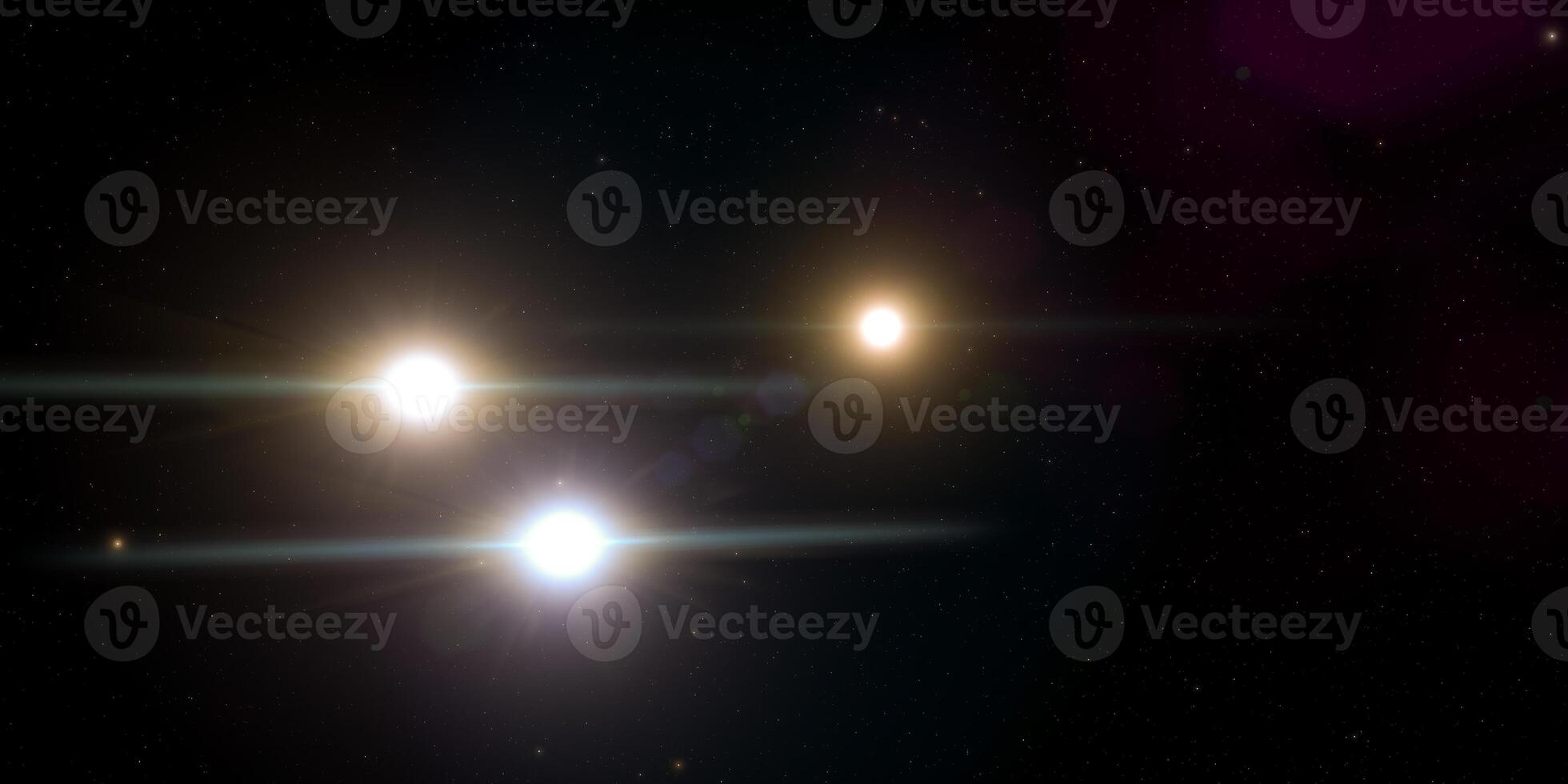 Triple star system in deep space with glowing celestial bodies photo