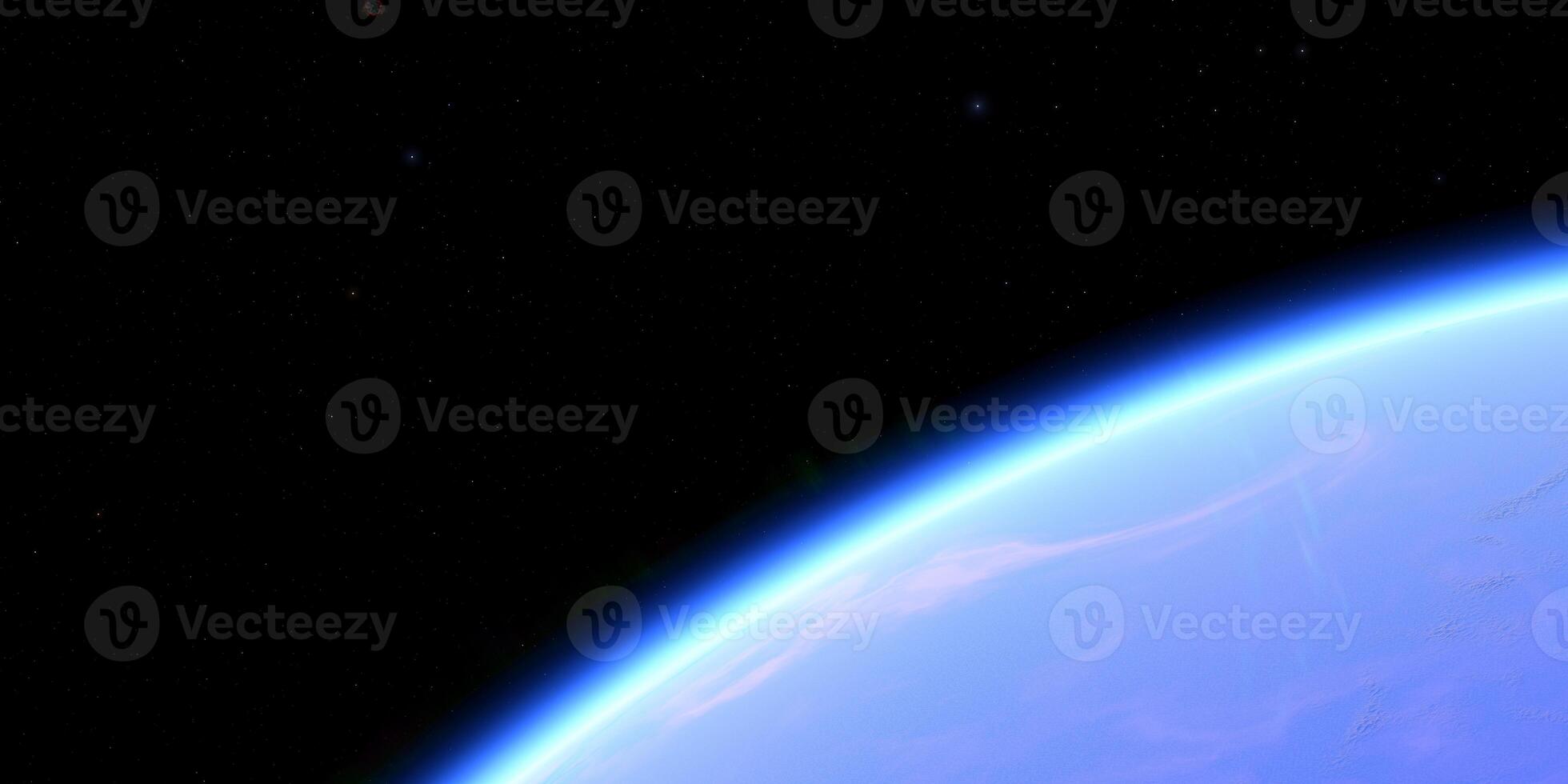 Earth horizon view from space with starry background and curved atmosphere photo