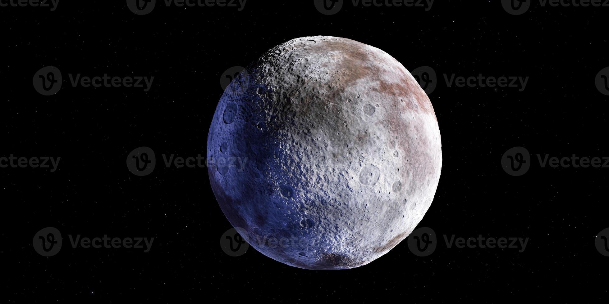 Mysterious surface of dwarf planet pluto against starlit space backdrop photo