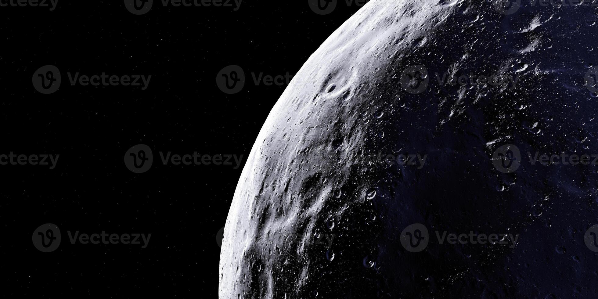 Lunar surface with sunlight and craters against space backdrop photo