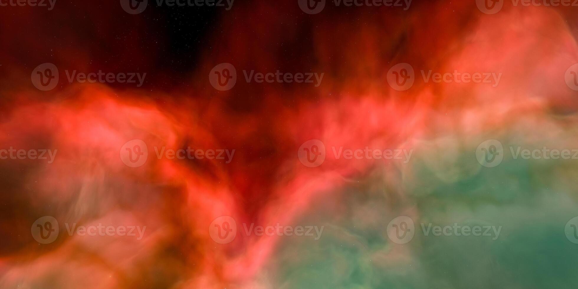 Vibrant nebula with red and green gas clouds in deep space photo