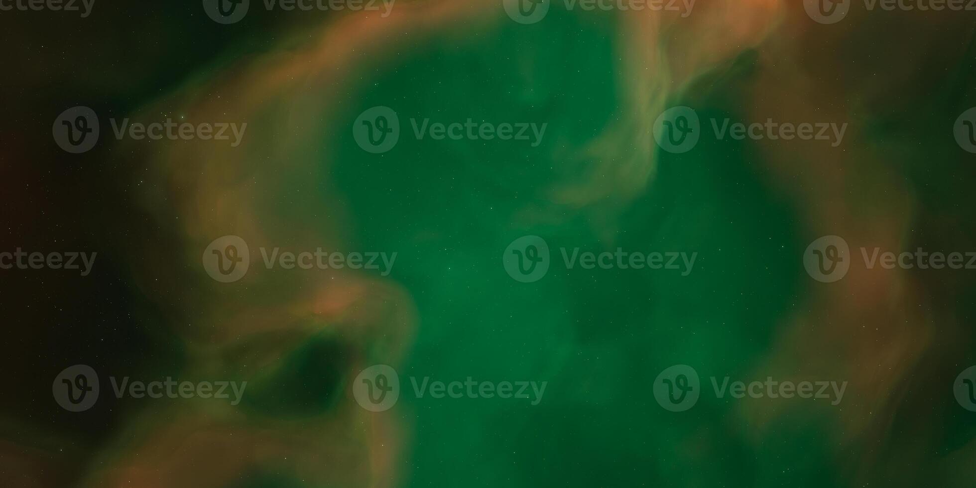 Ethereal green and orange nebula with subtle starry background photo