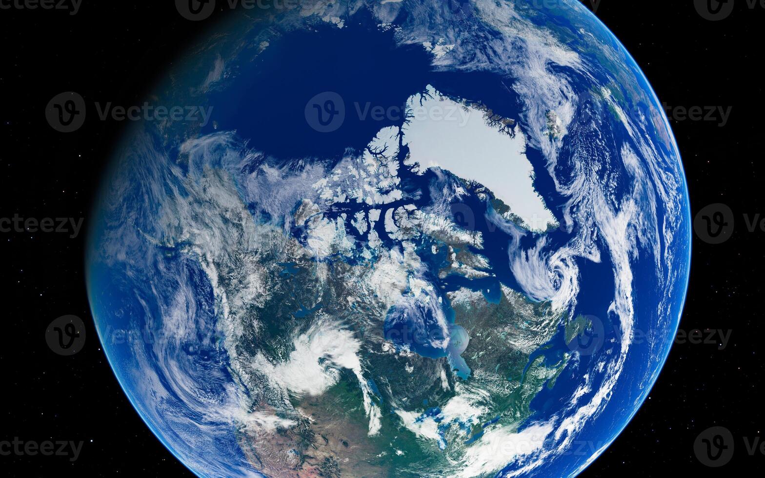 Stunning view of earth from space highlighting arctic and northern continents photo