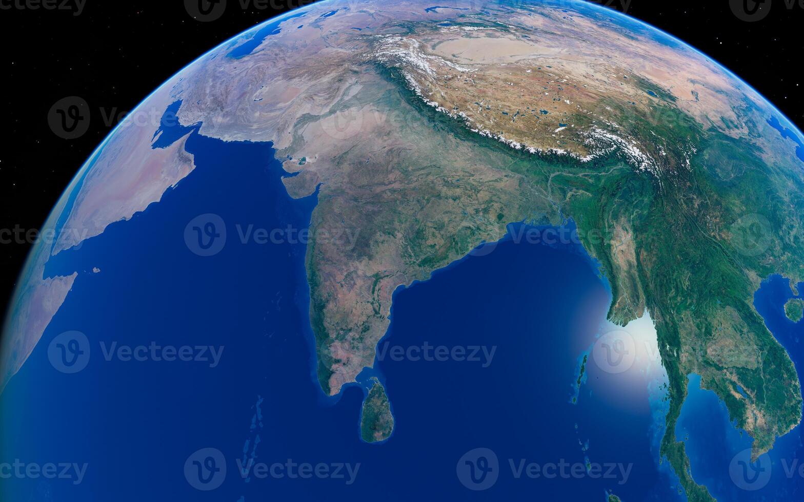 Detailed satellite view of south asia's terrain and ocean photo