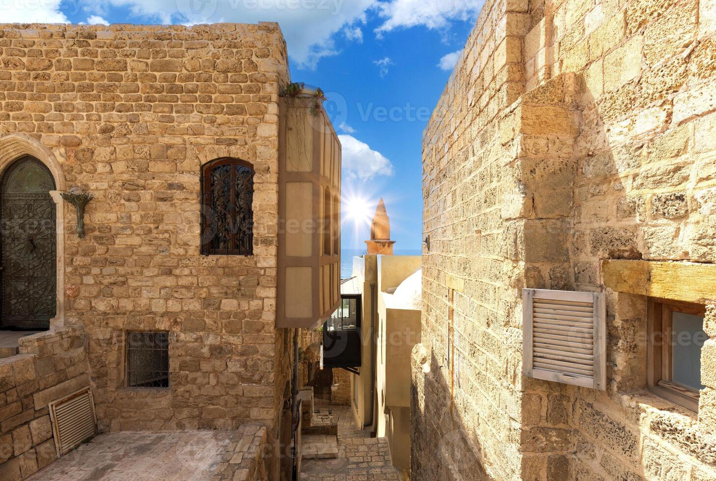 Tel Aviv Namal Yafo historic Old Jaffa port with art galleries, boutiques and old houses photo