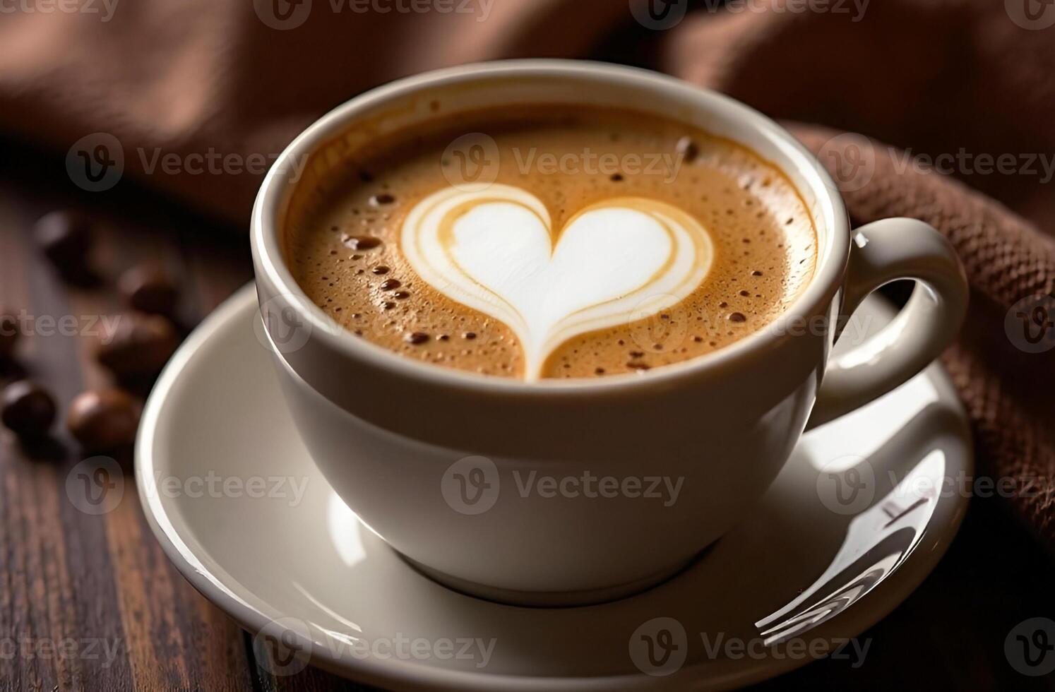 Cup of coffee with heart shaped foam photo