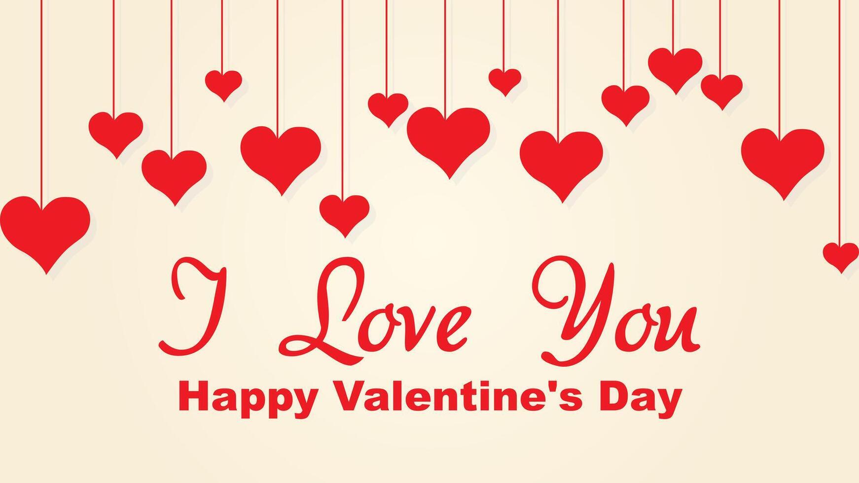 Romantic Valentine's Day Card with Hanging Red Hearts and Loving Message vector