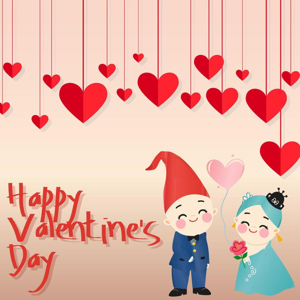 Charming Valentine's Day Illustration with Adorable Couple and Hanging Hearts vector