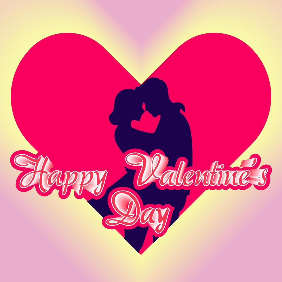 Romantic Valentine's Day Greeting with Silhouette Couple and Heart Background vector