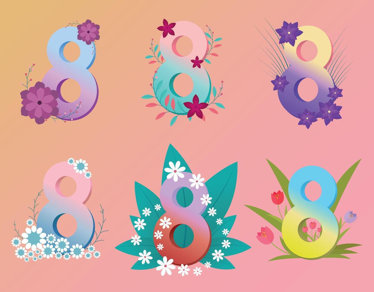 Floral Number Eight Design Set vector