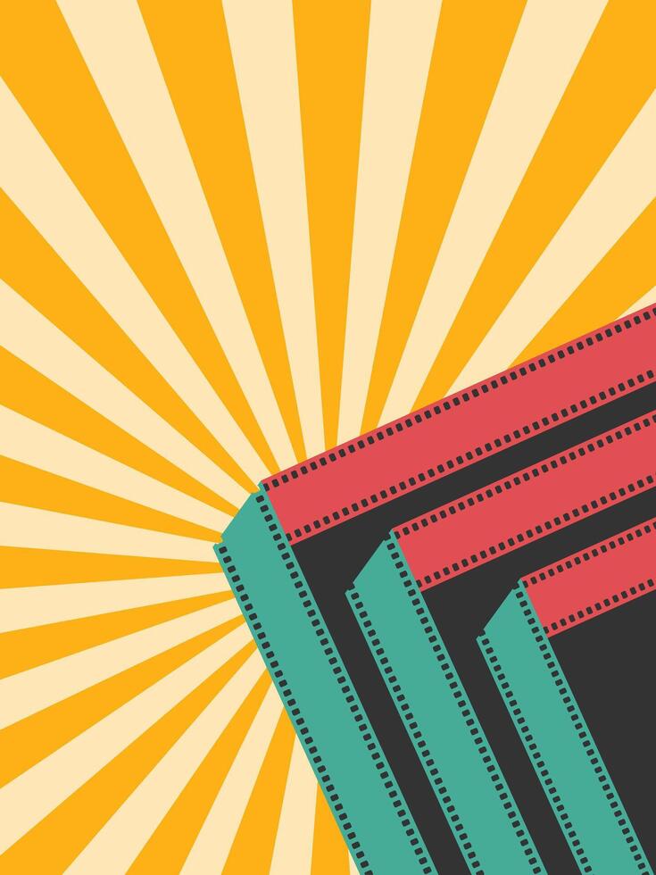 Old school film festival poster design with folded colored filmstrips. Minimalist movie poster in retro style vector