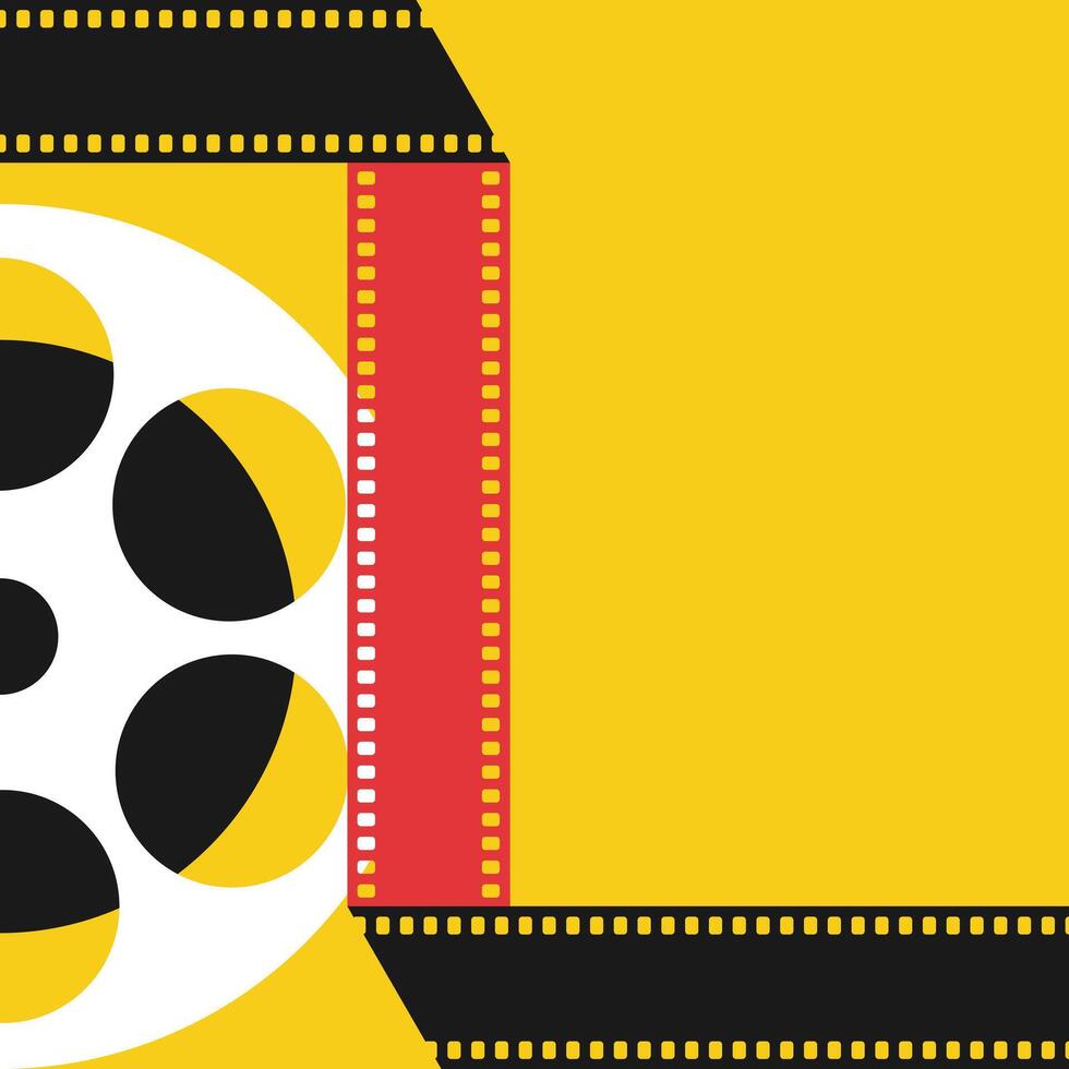 Movie festival template design with film reel film strip emblems. Bright movie film poster retro style background vector