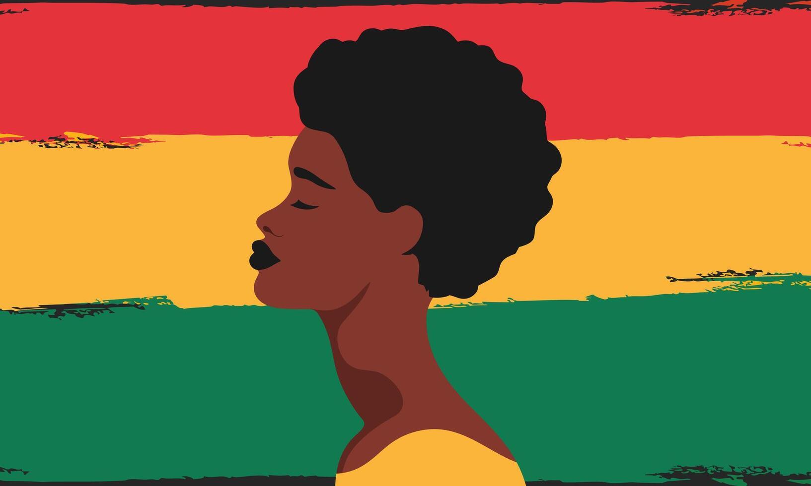 Black history month. African American History. Red, yellow and green painted banner with African woman profile vector