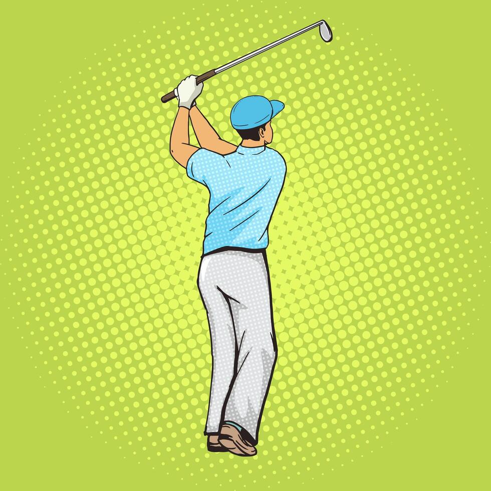 Golf player with bat pop art style illustration. Human illustration. Comic book style imitation. Vintage retro style. Conceptual illustration vector