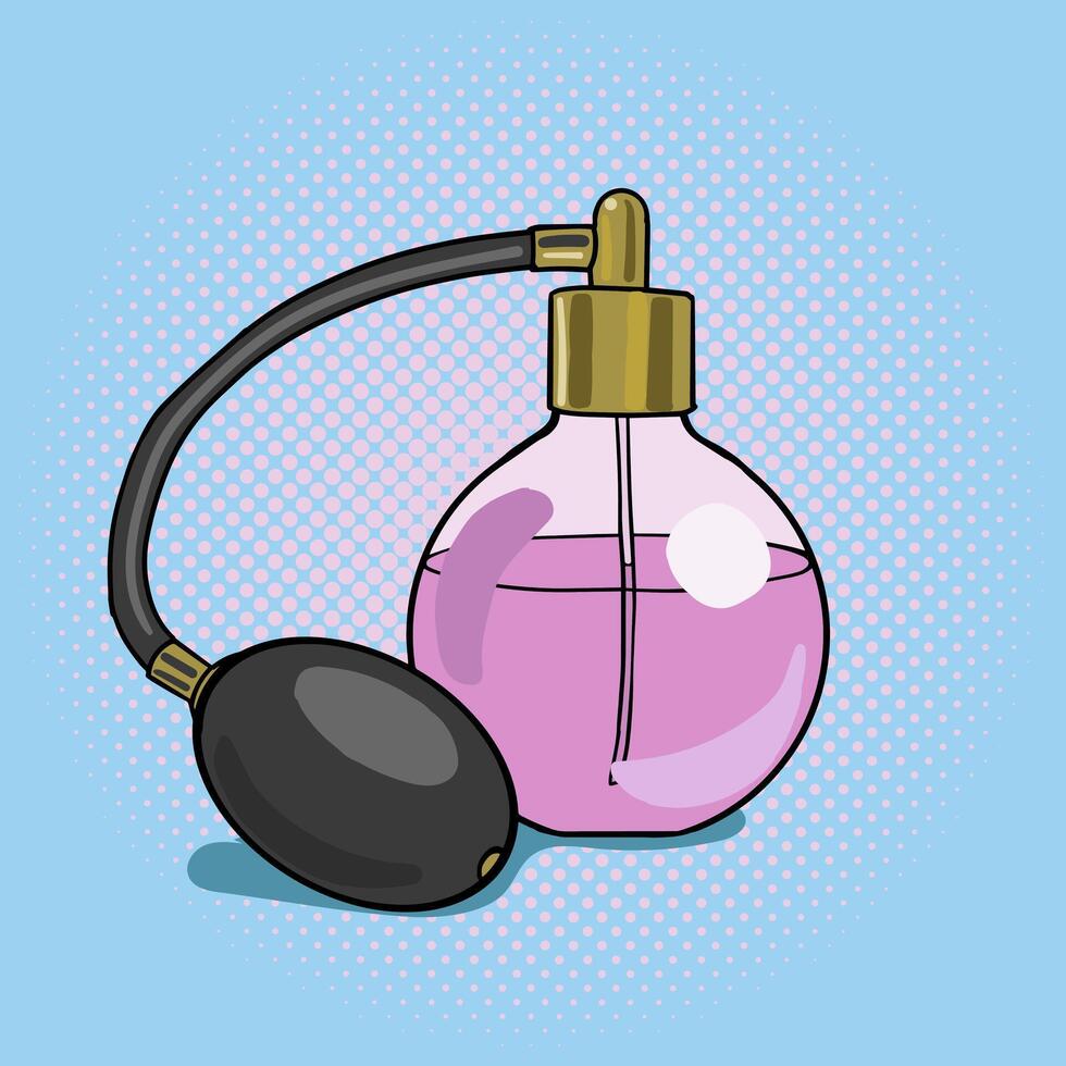 Bottle perfume pop art style illustration. Comic book style imitation. Vintage retro style. Conceptual illustration vector