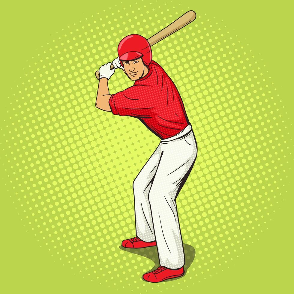 Baseball player with bat pop art style illustration. Human illustration. Comic book style imitation. Vintage retro style. Conceptual illustration vector
