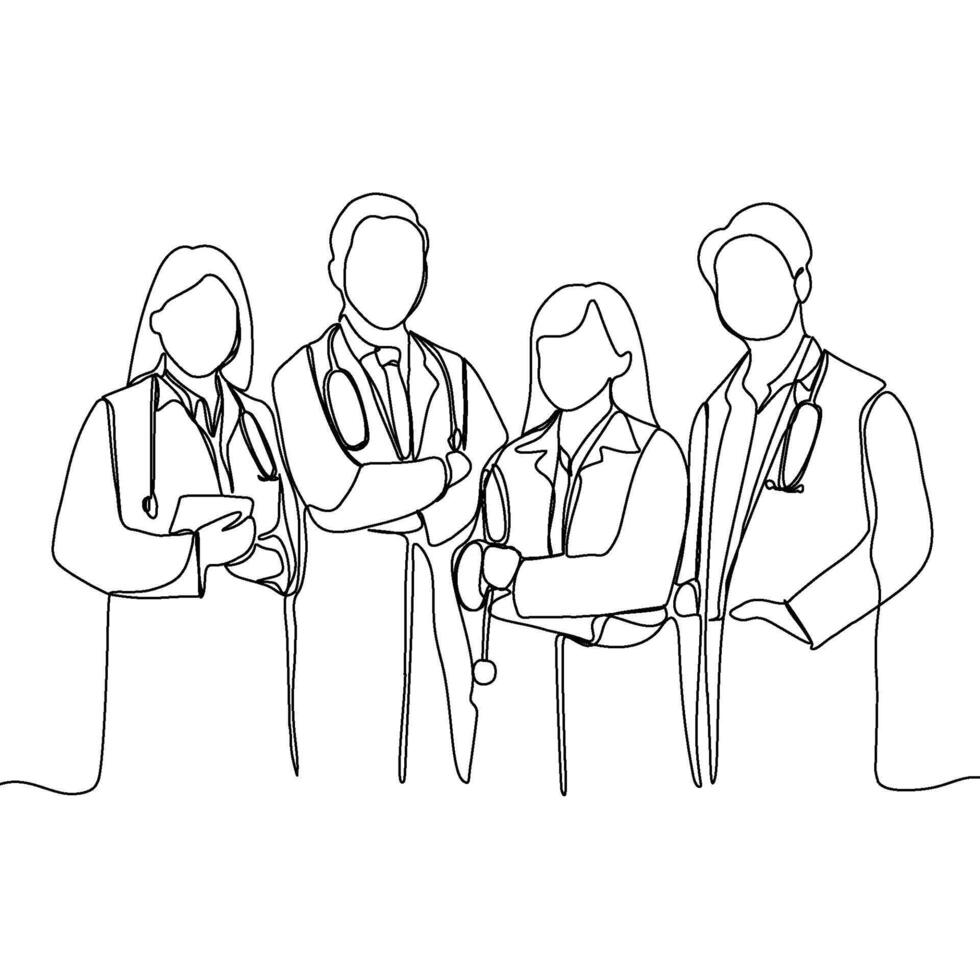 Continuous line drawing of medical team vector
