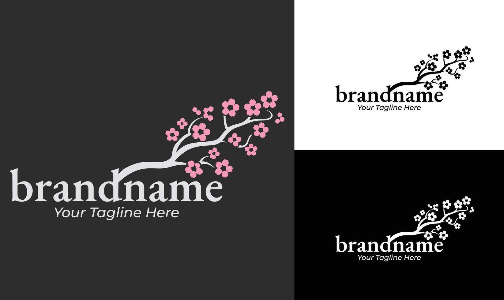 Cherry Blossom Branch Logo Design Template for Boutique, Beauty, and Wellness Brands vector
