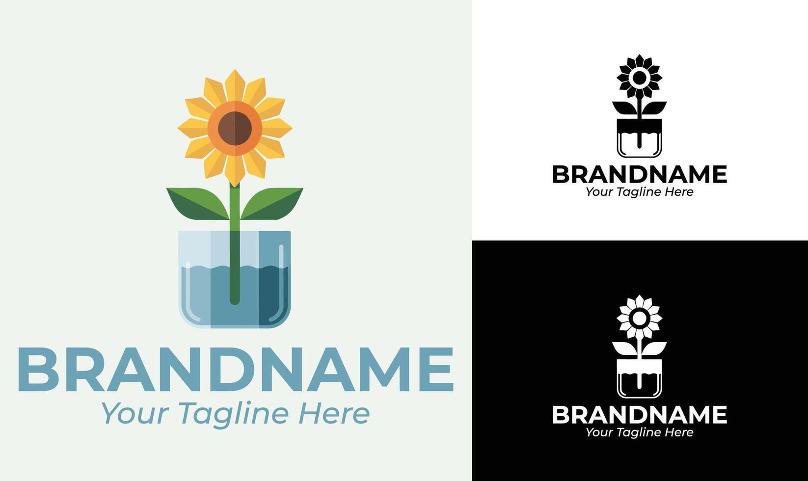 Modern Sunflower in Vase Logo Design Template for Boutique, Beauty, and Wellness Brands vector