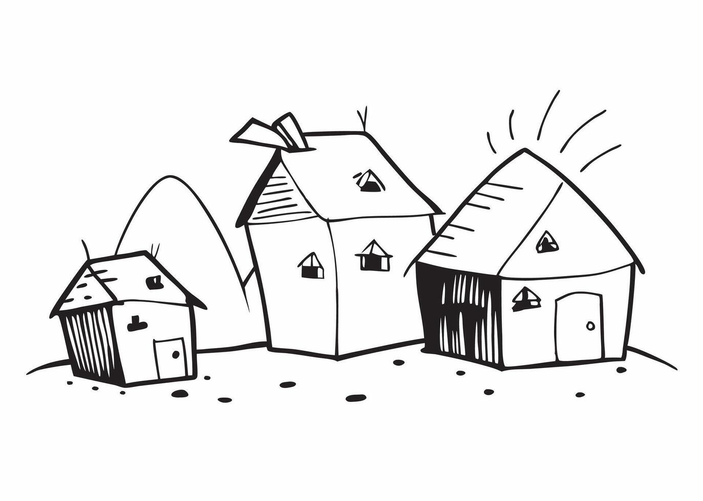 Hand drawn illustration of three houses for use in various business presentations or designs vector