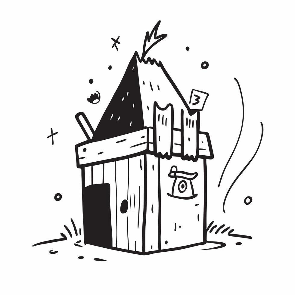 Hand drawn illustration of a whimsical house for business, with geometric shapes and unique design elements vector