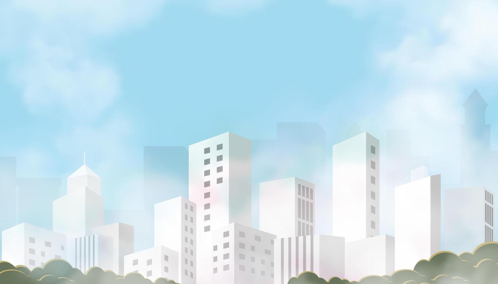 Sky Blue Background on Cityscape with Air Pollution,Aerial view Skyscrapers with PM 2.5 dust,Smog Mist covering Building city, vector